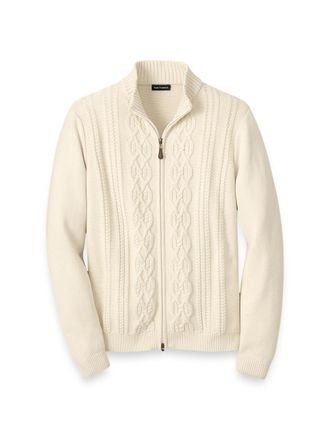 Paul Fredrick Cotton Cable Full Zip Mock Neck Sweater