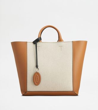 Tod's Tods Double Up Shopping Bag in Leather and Canvas Medium