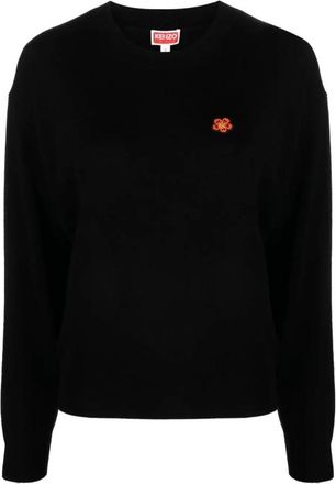 Kenzo Zwarte Wollen Gebreide Trui - Dames - Ronde hals truien - Zwart - L - Wol - Truien & Vesten