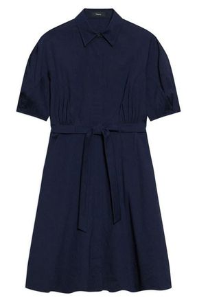 Theory Belted Linen Blend Shirtdress in Midnight Navy at Nordstrom, Size 14
