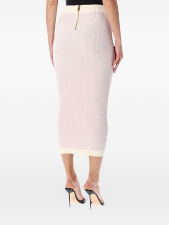 Balmain Tweed Midi Skirt - Pink