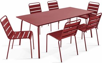 Oviala Conjunto mesa de jard&iacute;n y 6 sillas de metal p&uacute;rpura