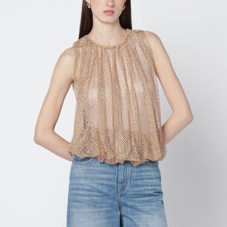 Sportmax Top color cammello in rete con cristalli