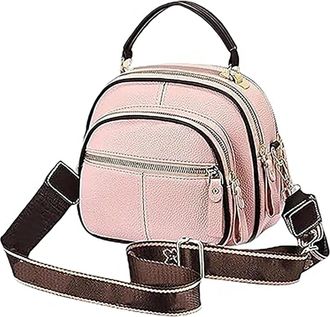 Generic Classic Multifunctional Compartments Adjustable Wide Shoulder Strap Leather Crossbody Bag,Crossbody Bag (pink)