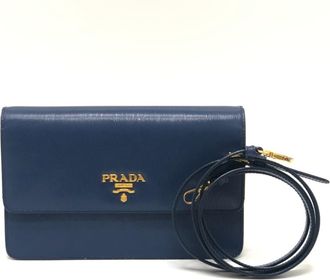 Prada Blue Leather Chain/Shoulder Wallet (Pre-Owned)