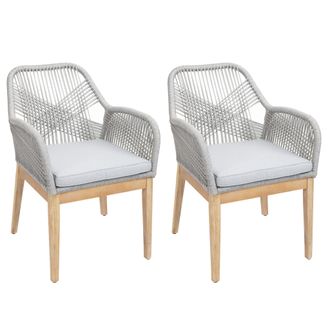 Hhg Nunca Usado] Lote De 2 Sillas De Jard&iacute;n Hhg 678b, Sill&oacute;n De Exterior, Mimbre De Cuerda Resistente A La Intemperie Madera De Cuerda Acacia, Gris Claro 
