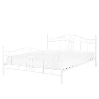 Beliani Cama De Metal Blanca 160 X 200 Cm Somier Listones Estilo Vintage Retro Boho Dormitorio Antlia