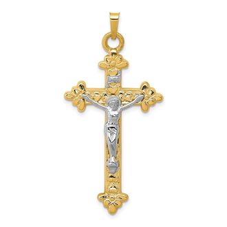 Diamond2Deal 14k Two-tone Gold INRI Hollow Crucifix Pendant
