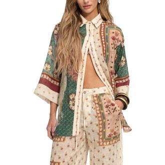 Agua Bendita Chrissy Plume Cover-Up Shirt in Green at Nordstrom, Size X-Small