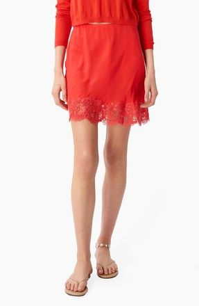 Cami NYC Inez Lace Trim Silk Miniskirt in Goji at Nordstrom, Size X-Small