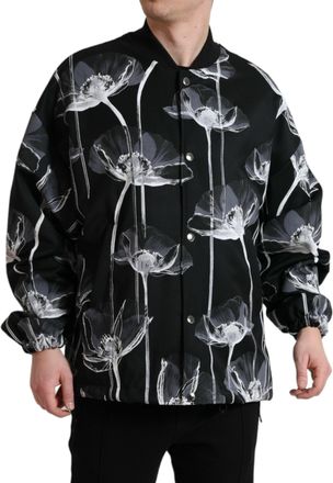 Dolce & Gabbana Mens Black Floral Print Wool Button Down Bomber Jacket Virgin Clothing