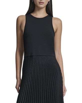 DKNY Mix Media Pleated Windowpane Dress
