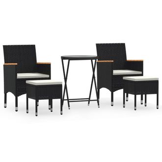 vidaXL Mesa Sillas Jard&iacute;n 5 Pzas Rat&aacute;n Sint&eacute;tico Vidrio Templado Negro Vidaxl