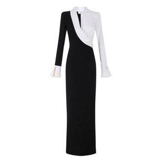 Elisabetta Franchi Kleedjes, Dames, Zwart, S, Katoen, Red Carpet Jurk van Lichtgewicht Cr&ecirc;pestof