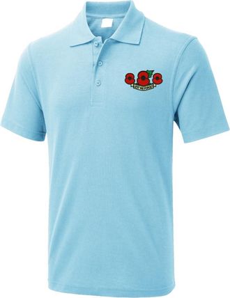 Generic Embroidered Lest We Forget Poppy Flowers Unisex Polo T Shirt, British Military, Soldiers T Shirt, British Veterans, Adults Unisex Polo T Shirt Sky Blu