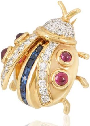 Bespoke Yellow Gold Diamond, Sapphire and Ruby Ladybird Brooch