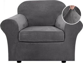 No Brand Funda De Lujo De Terciopelo Gris Para Silla O Sof&aacute;, De 2 Piezas, Con Brazos, Suave Y Muy El&aacute;stica, Protectora Para Muebles (ancho De Hasta 125 Cm/49 P