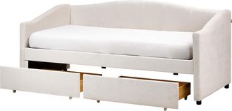Beliani Cama Con Almacenaje 90 X 200 Tama&ntilde;o Individual Tapizado Poli&eacute;ster Somier Madera Eucalipto Cajones Contrachapado Moderno Beige Claro Vittel