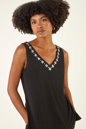 Roman Embellished V-Neck Stretch Vest Top
