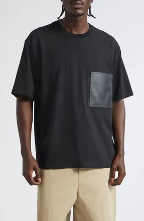 Bottega Veneta Cotton Pocket T-Shirt with Lambskin Leather Patch Pocket in 1010 Double Black at Nordstrom, Size X-Large