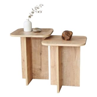 Dmora Mesa De Centro Meduno, Modular, Forma Cuadrada, Tono Roble Encima, 40x40x50h Cm Marr&oacute;n Roble
