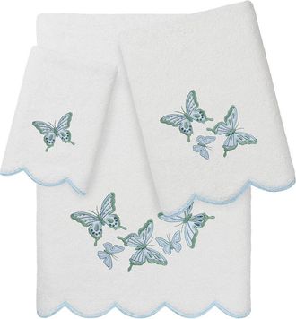 Linum Home Textiles 100% Turkish Cotton Britney Scallop 3Pc Embellished Towel Set