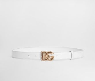 Dolce & Gabbana Calfskin Belt With Dg Logo - Woman Belts White Leather 100