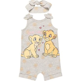 Disney Lion King Simba Baby Girls 2-Piece Sleeveless Romper and Headband Set in Simba Nala Oatmeal at Nordstrom, Size 24M