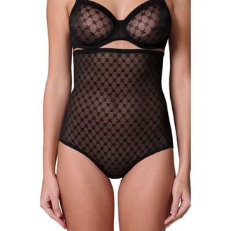 Simone P&eacute;r&egrave;le Plume Embroidered High Waist Shaping Briefs in Black at Nordstrom, Size X-Small