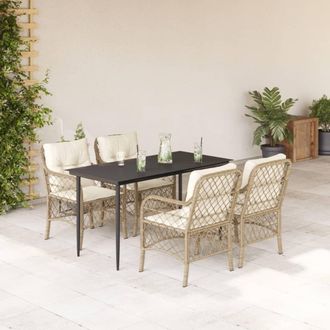vidaXL Set Comedor De Jard&iacute;n 5 Pzas Con Cojines Rat&aacute;n Sint&eacute;tico Beige Vidaxl