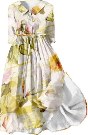 Generic Ladies Clothes Sale of Clearance Black Dress Short Sleeve Womens Casual Art Floral Print Mid Length Sleeve Loose Dress with Full Swing Floor Length Pe