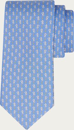 Ferragamo Men Seahorse print silk tie Blue