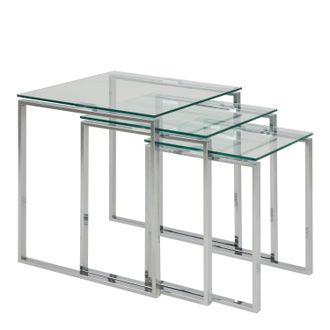 Furniture To Go Katrine Nest of Tables with Glass Top Set of 3 in Silver