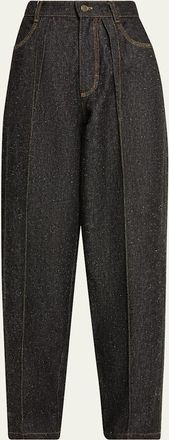 Nackiy&eacute; Borrowed Pleated Tapered-Leg Denim Pants