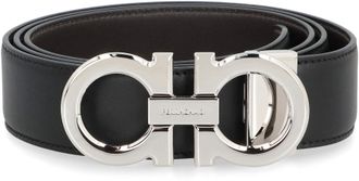 Ferragamo Mens Gancini Reversible Leather Belt Black Calf