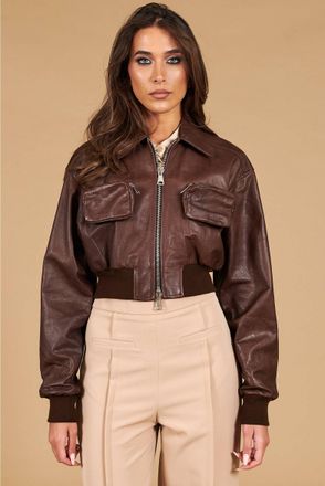 D'Arienzo Bomber in pelle testa di moro versione corta effetto vintage DArienzo, Seleziona Taglia Unica, Colore Testa di moro