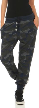 Malito more than fashion Malito 6098 Womens Jogging Bottoms in Camouflage Look, Baggy for Dancing, Jogging Bottoms with Button Closure Training Trousers - Black - One Size