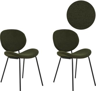 Beliani Beliani - Conjunto De 2 Sillas Boucl&eacute; Hierro Patas Negras Tapas Sin Reposabrazos Dise&ntilde;o Retro Asientos Comedor Verde Oscuro Luana