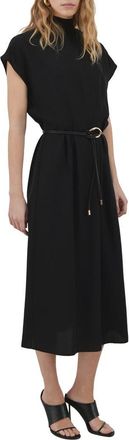 Mango Mock Neck Belted Dress in Black at Nordstrom, Size 8