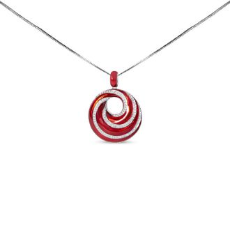 House of Brilliance 925 Sterling Silver Red Enamel and 1/2 Diamond Endless Swirl Medallion 18 Pendant Necklace (F-G Color, VS1-VS2 Clarity)