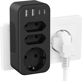 OEM Divisor De Enchufes - Concentrador De Carga - Carga De M&uacute;ltiples Dispositivos - 4 Puertos Usb - 7 Puertos - Negro