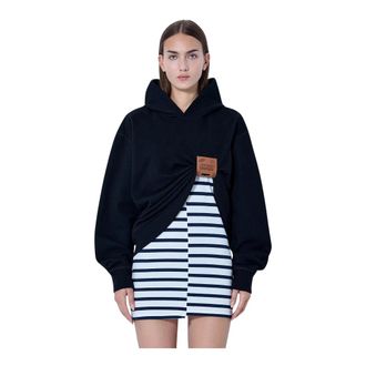 Jean Paul Gaultier Katoenen fleece hoodie met leren label - Dames - Hoodies - Zwart - L - Katoen - Hoodies & sweatvesten