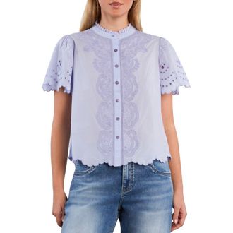 Wash Lab Denim Sweet Lace Trim Cotton Blend Top in Purple Heather at Nordstrom, Size X-Small