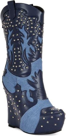 Azalea Wang Callia Platform Western Boot in Denim at Nordstrom, Size 6.5