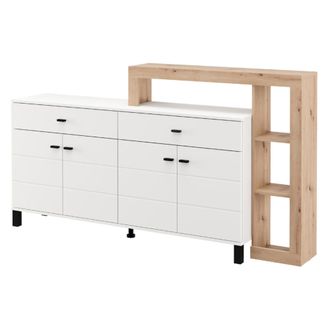 Dmora Aparador Chefch, 7 Estantes, 2 Cajones, 4 Puertas, 183x35x101h Cm Blanco