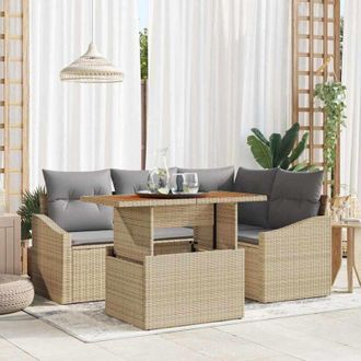vidaXL Conjunto De Sof&aacute; De Jard&iacute;n 5 Pcs Beige Polirat&aacute;n Vidaxl