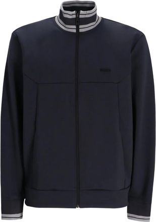 BOSS ribbed-trim zip-fastening sweater - Blue