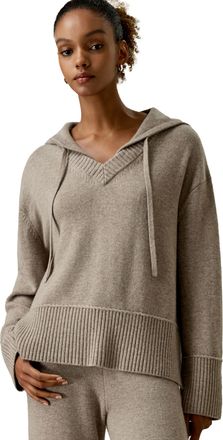 LilySilk Wool Cashmere Blend Hoodie Sweater for Womens V Neck Pullovers Hooded Casual Long Sleeve Knitted Top Winter(Camel,XS)