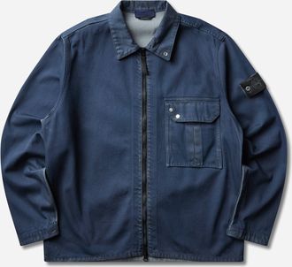 Stone Island Men s Hand Sprayed Reflective Light Bull Denim-TC Overshirt Slate Blue