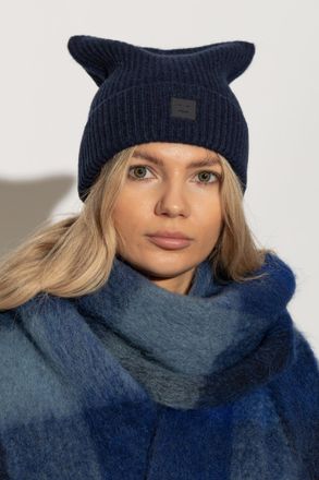 Acne Studios Wool Beanie With Logo, Unisex, Navy Blue